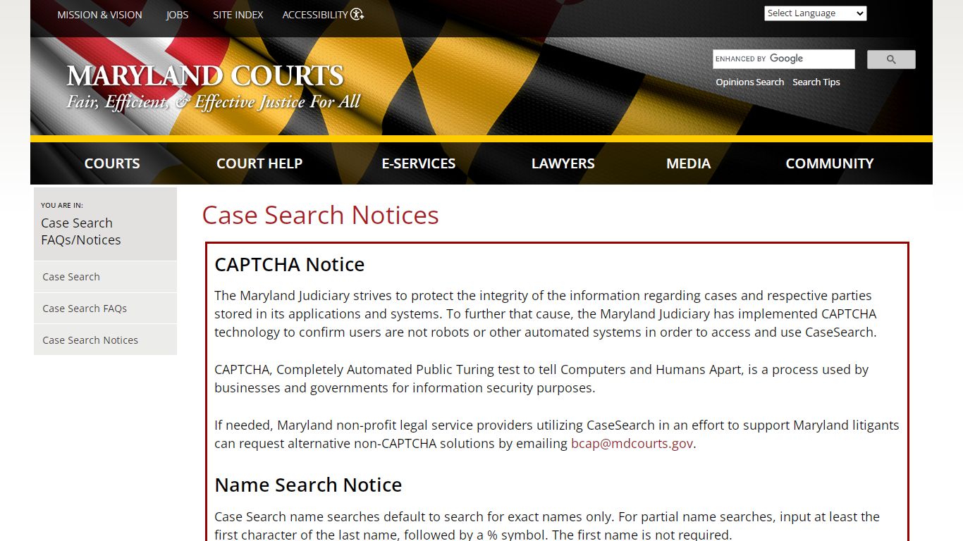 Case Search Notices | Maryland Courts